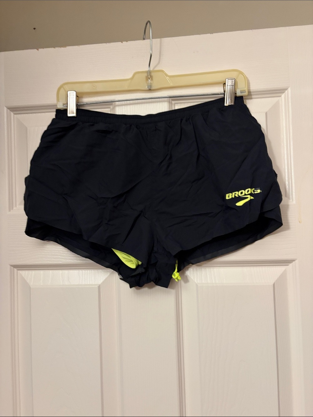 Brooks Women’s Black Running Shorts with Neon Yellow Logo